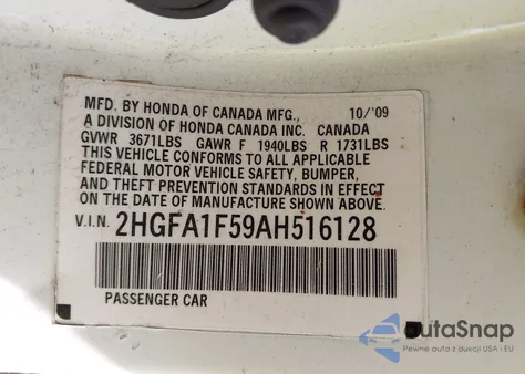 2010 Honda Civic Lx из США, поврежденный, VIN 2HGFA1F59AH516128